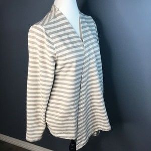 Lands End Women Cardigan V Neck Cotton Blend Beige Gray Striped Size Large